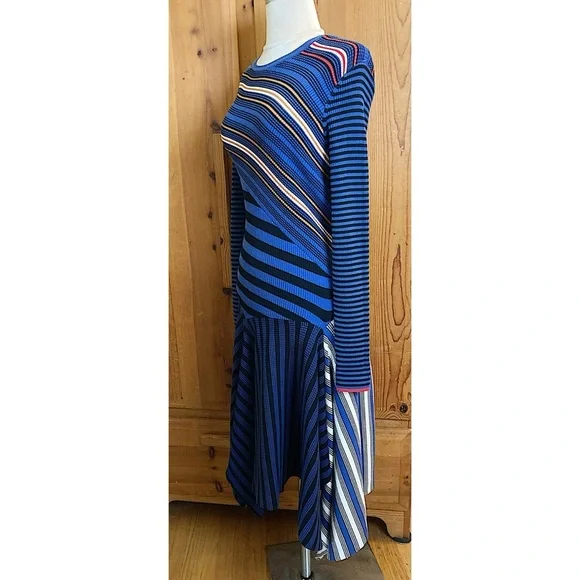 Opening Ceremony Blue and Red Striped Long Sleeve Knit Dress Cozy Quiet Luxury M - Picture 4 of 8